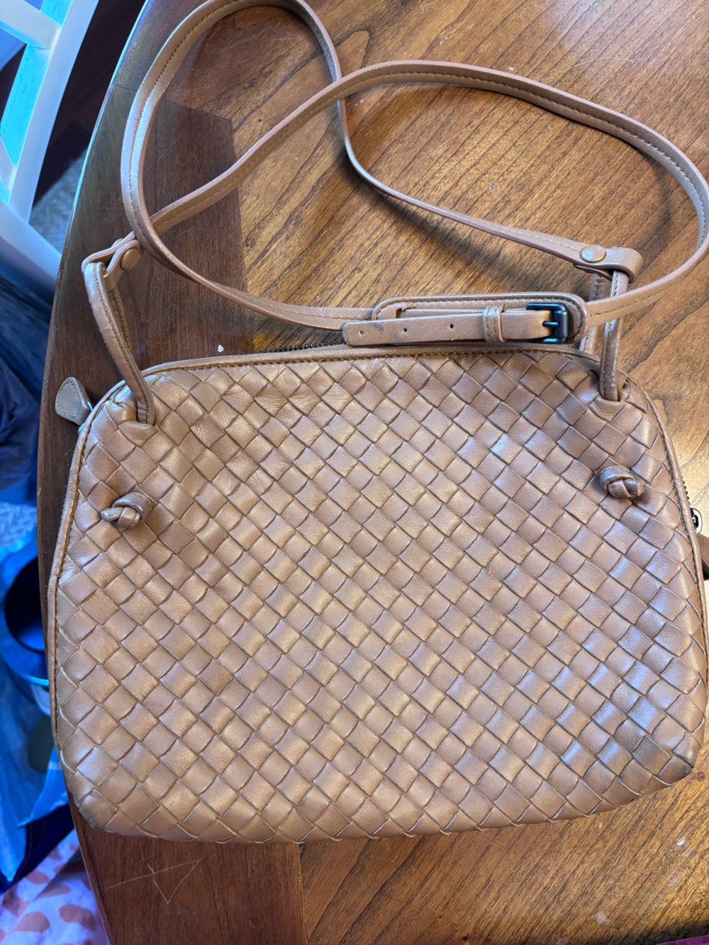 Bottega Veneta Woven Leather Crossbody Bag in Tan
